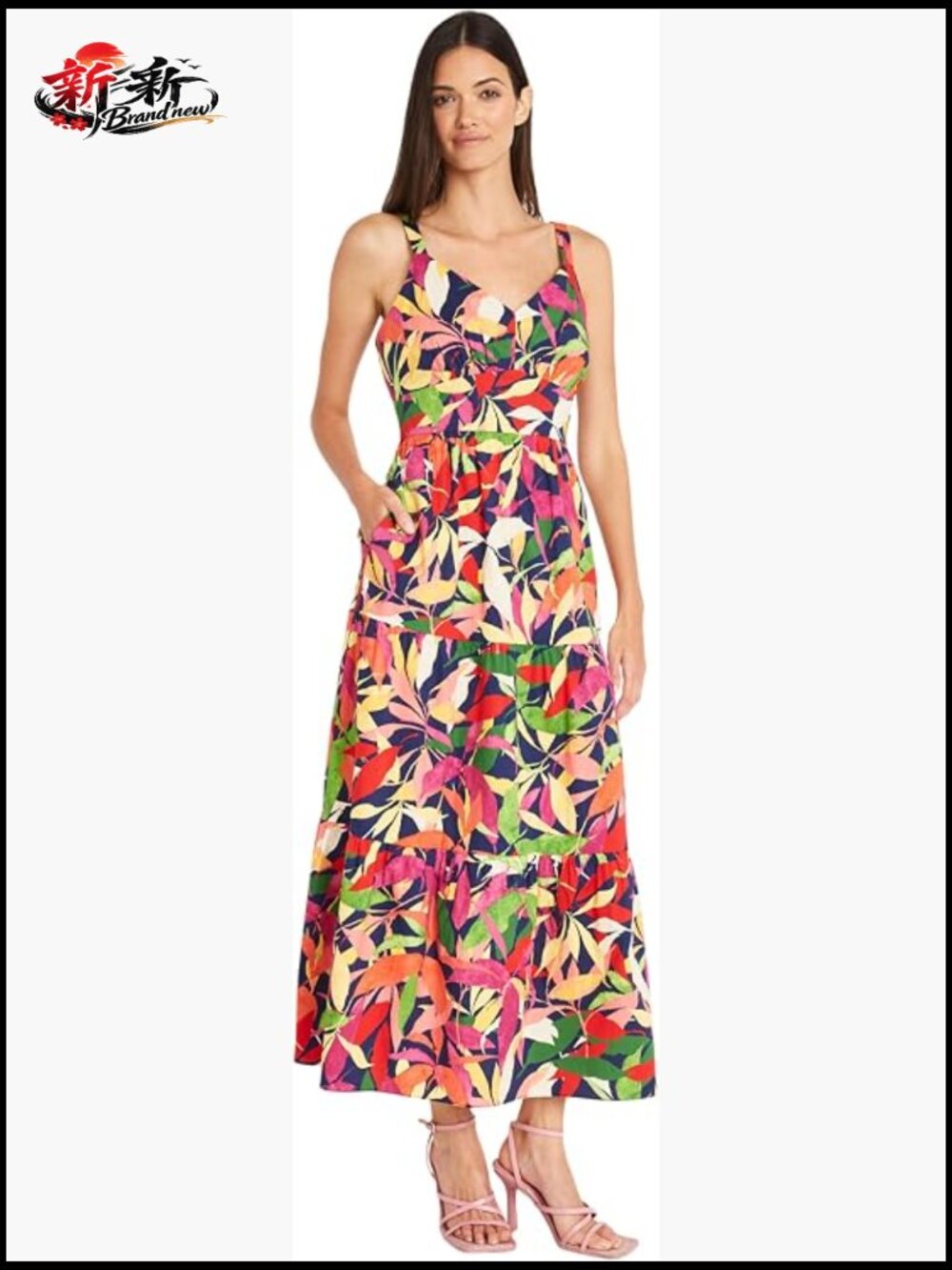 Sleeveless V-Neck Maxi Dress with Pockets, Cotton & Spandex